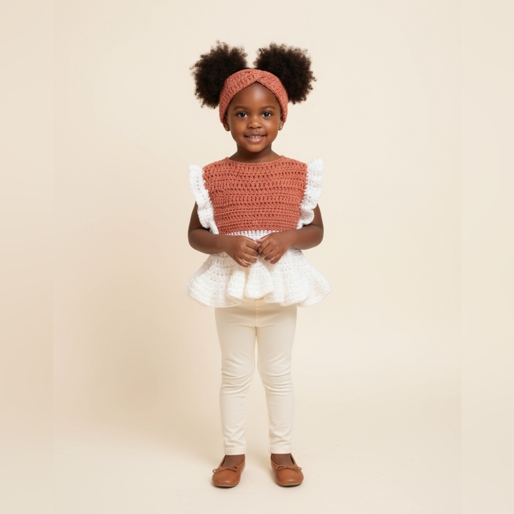 Handcrafted - Crochet Sweater Top With Matching Headband